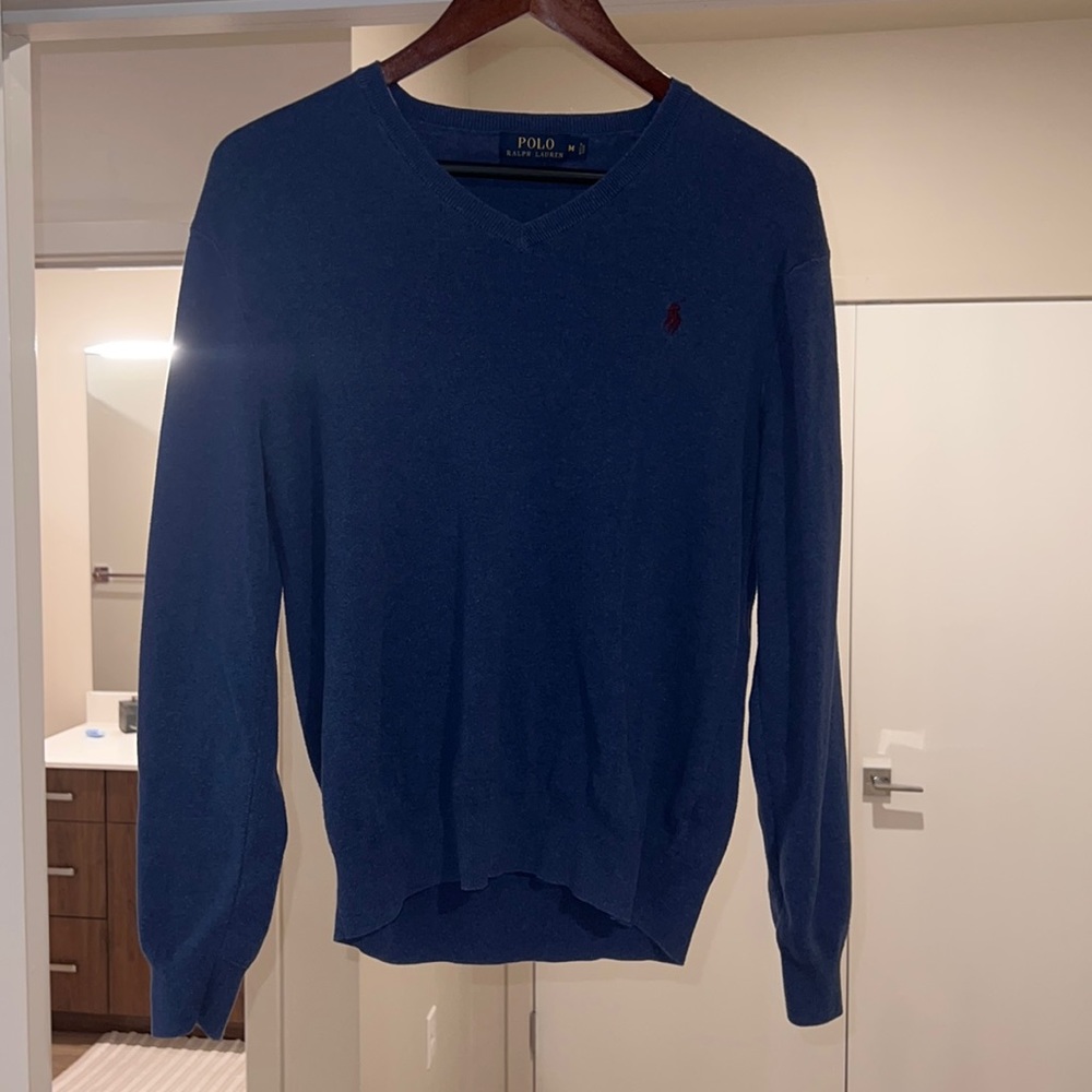 Polo Ralph Lauren Men’s Cotton V-Neck Sweater Blue Medium